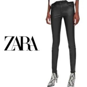 Zara The Coated Wax Slim-Fit Trousers US2 $129